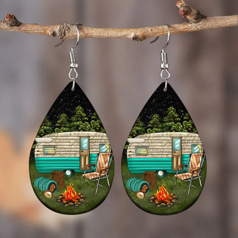 Retro Camper Faux Leather Earrings