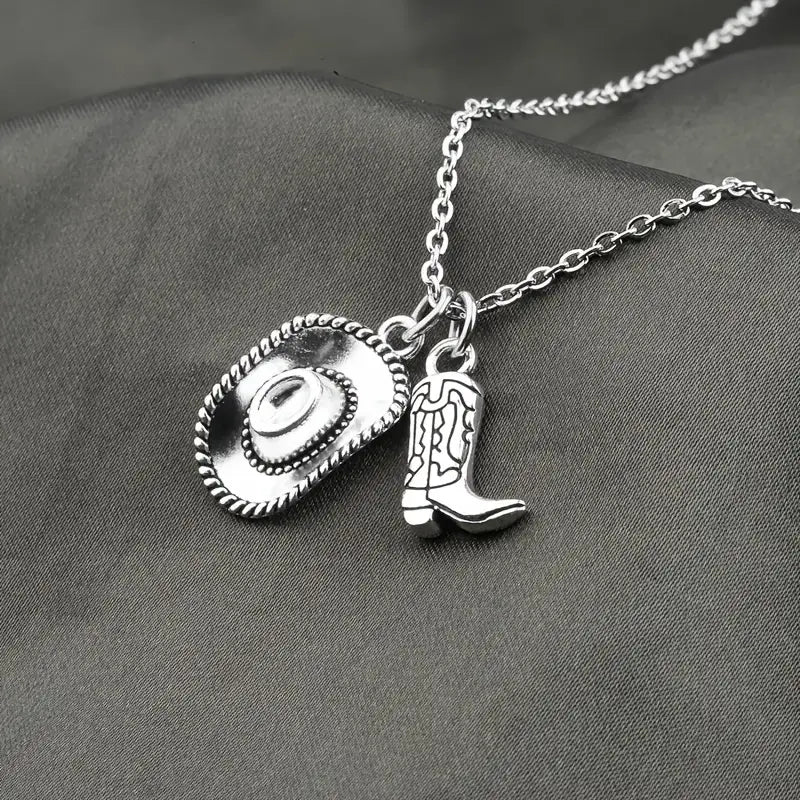 Cowboy Boot + Cowboy Hat Sterling Silver Necklace