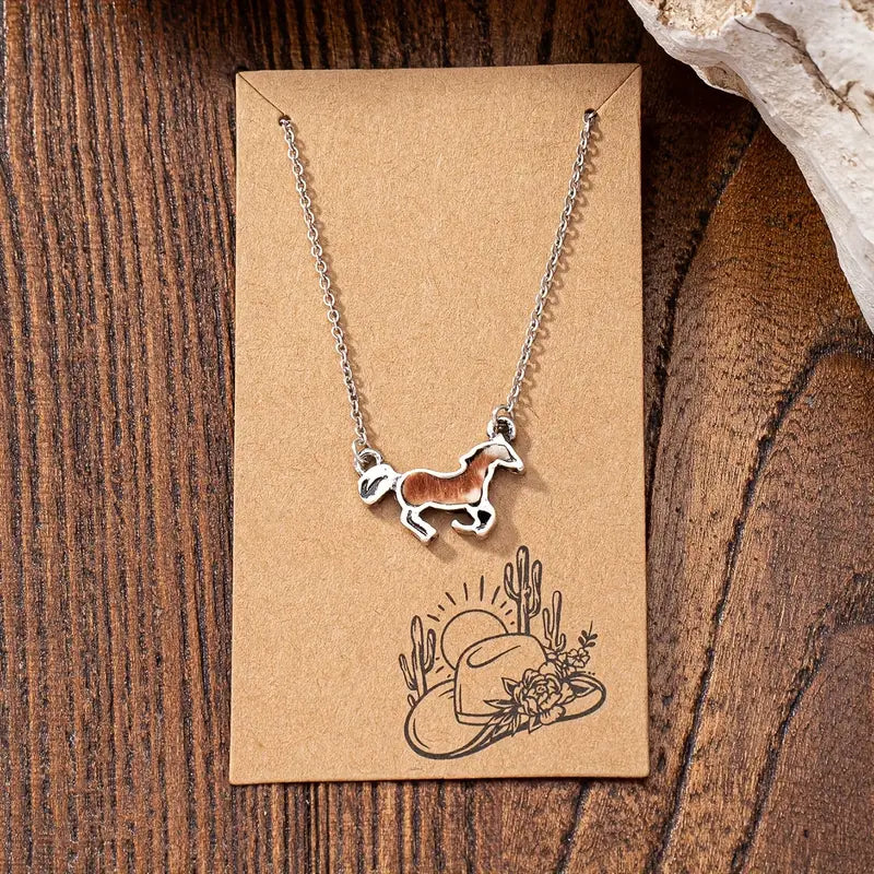 Horse + Cowhide Sterling Silver Necklace