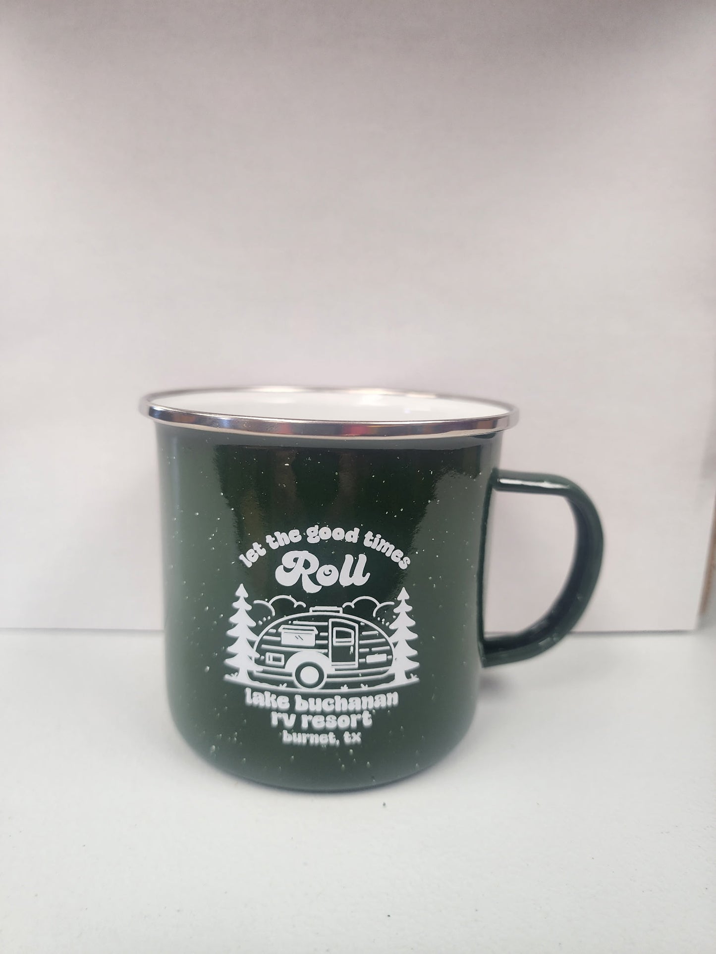 Let the Good Times Roll Speckled Camp Mug