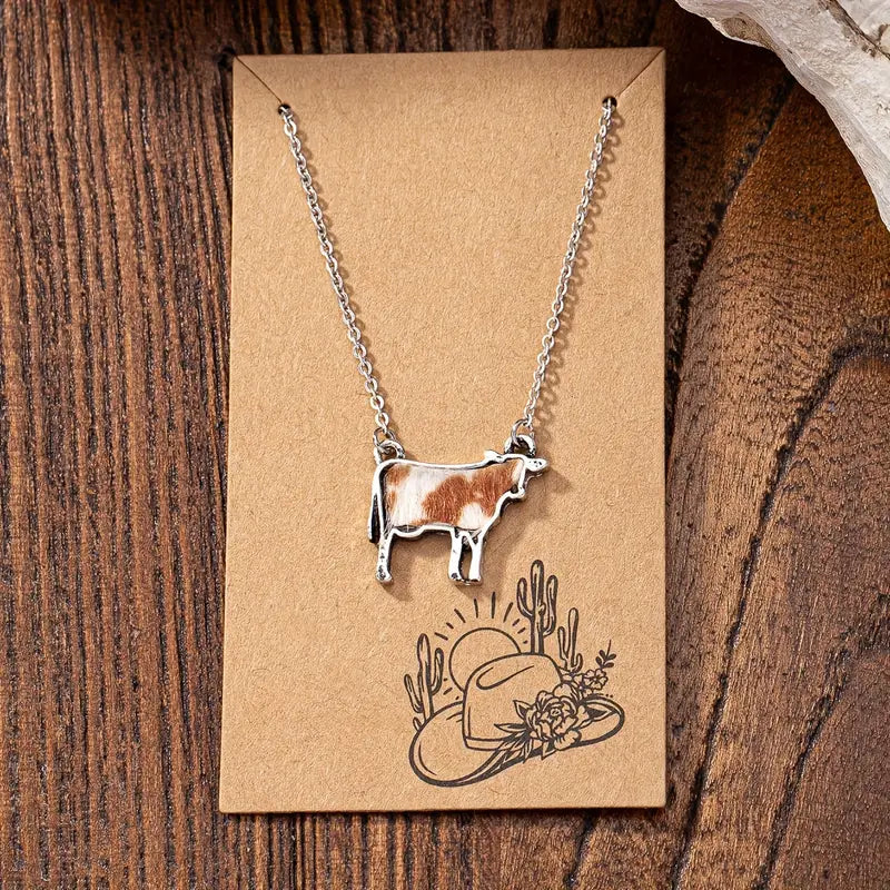 Cow + Cowhide Sterling Silver Necklace