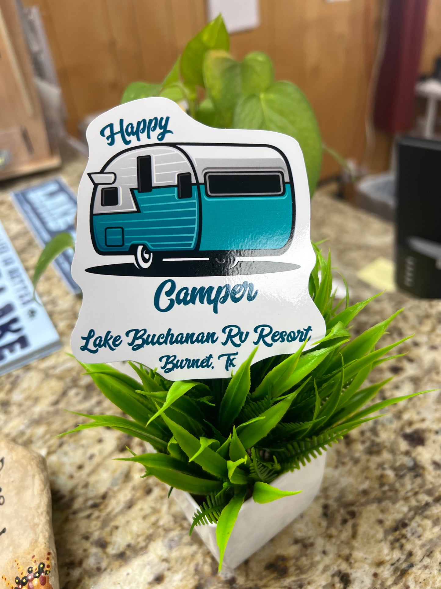 Happy Camper Lake Buchanan RV Sticker