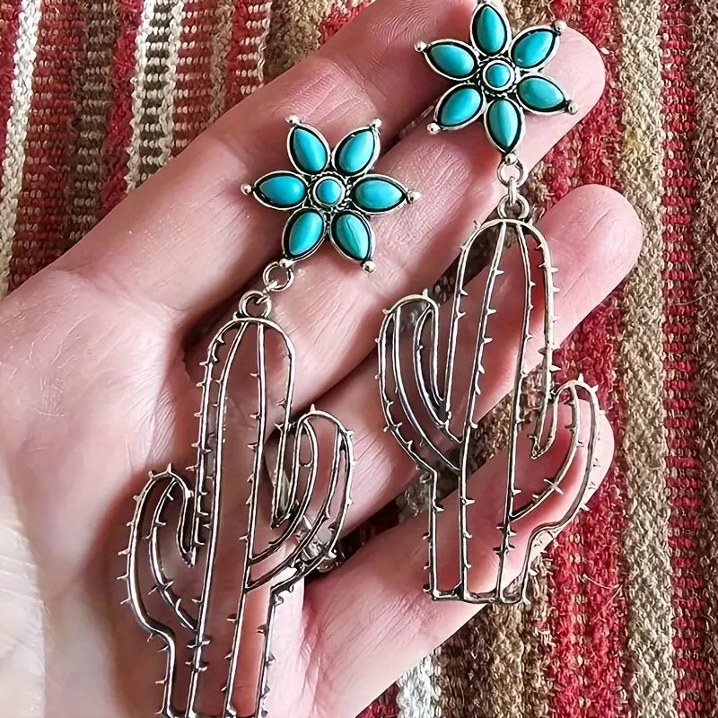 Cactus + Turquoise Flower Earrings