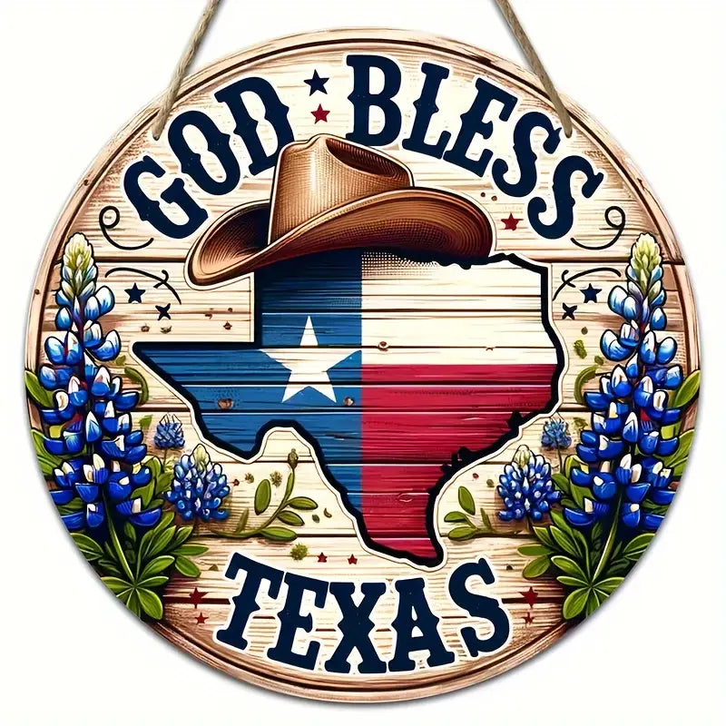 God Bless Texas Hanging Wooden Wall Art