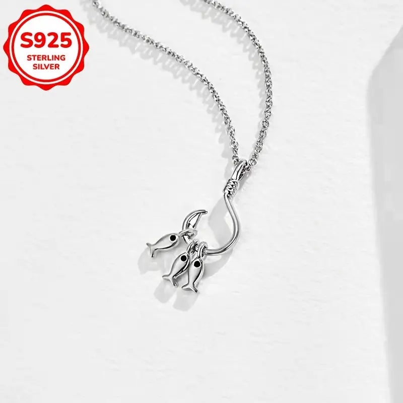 Fish On a Hook Sterling Silver Necklace