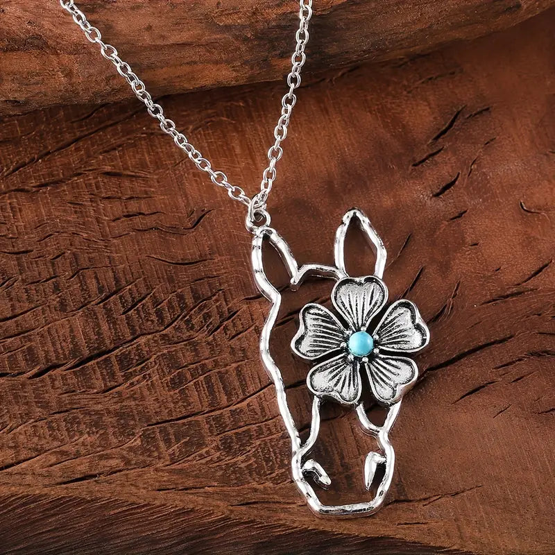 Horse + Flower Turquoise Sterling Silver Necklace