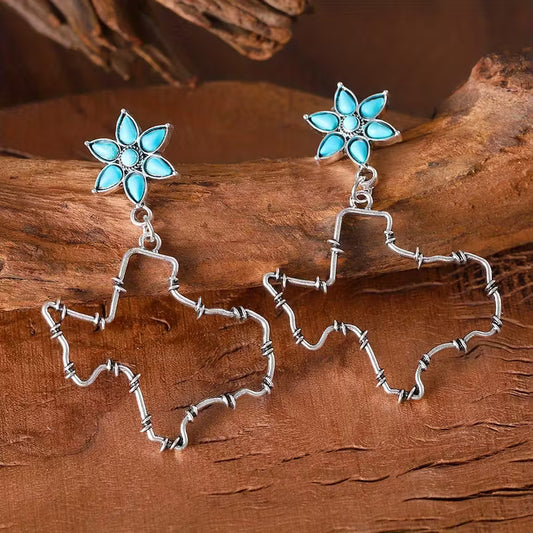 Texas Outline Turquoise Earrings