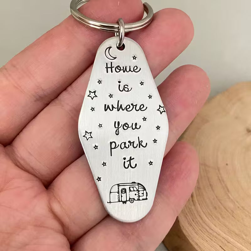 Home Is Where You Park It Metal Pendant Keychain