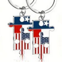 Texas & US Flag Puzzle Pieces Keychain