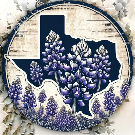 Texas Bluebonnets Metal Circle Sign